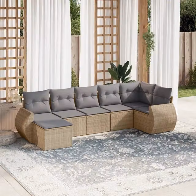 Set Divani da Giardino 7 pz con Cuscini Beige in Polyrattan 3221678