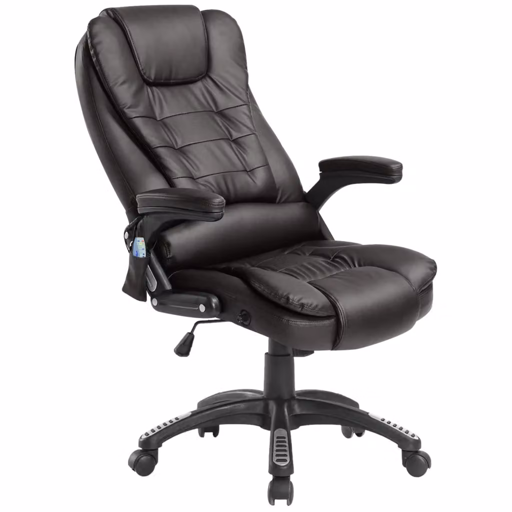 Poltrona Massaggiante da Ufficio Executive in Finta Pelle Marrone con Poggiatesta e Braccioli, L/P/H: 62 x 68 x 111-121 cm – 2