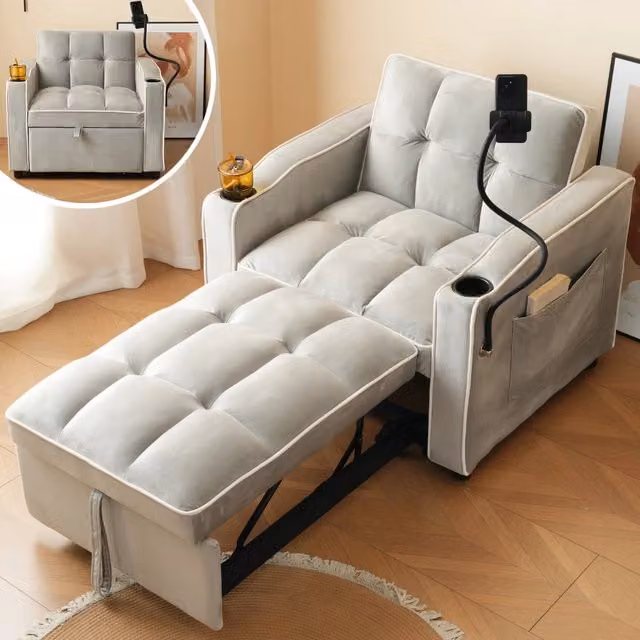 Divano Letto Singolo Estraibile con Poggiapiedi ¨C Xylo ¨C Grigio, 83x167x76 cm