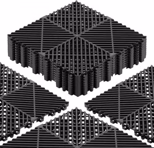 Set di 12 Tappetini di Drenaggio ad Incastro VEVOR in Plastica Antiscivolo per Garage e Ambienti Umidi, Nero, L/P: 31 x 31 cm