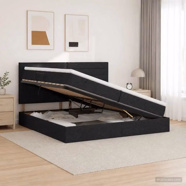 Letto con contenitore moderno vidaXL in tessuto nero L 200 cm x P 200 cm x H 140 cm