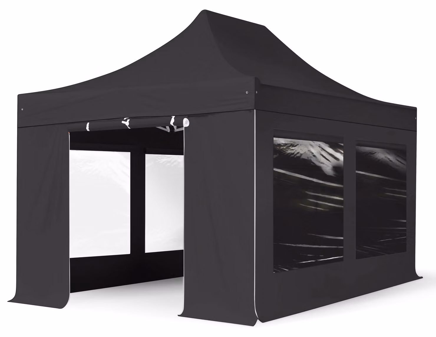 TOOLPORT 3x4,5m gazebo pieghevole PVC con laterali (finestre panoramiche), PROFESSIONAL alluminio, nero