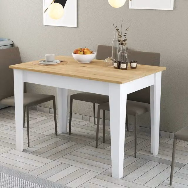 Tavolo fisso Heli DMORA per 6 persone, design moderno, L: 110 cm, P: 72 cm, H: 75 cm, Bianco e Rovere – 1