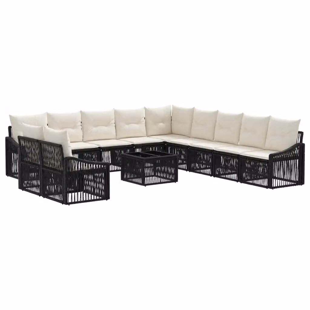 Set Divano da Giardino vidaXL a forma a U con Tavolino, 12 Pezzi, Nero – 2