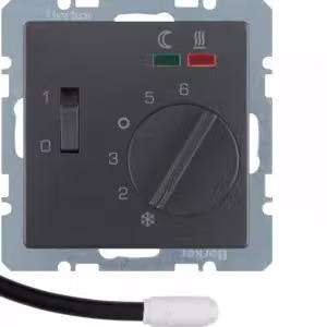 Berker 20346086 Regolatore di temperatura a pavimento con contatto NA, piastra centrale, interruttore a bilanciere, antracite sa