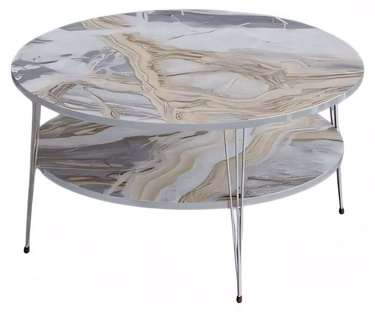 Moderner Mehrfarbiger Couchtisch aus Holz und Edelstahl