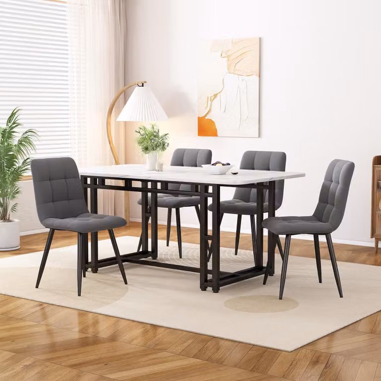 Sweiko 120x70cm tavolo da pranzo nero con 4 sedie, set tavolo da pranzo cucina moderna, sedie da pranzo in velluto grigio scuro, tavolo nero con gambe in ferro