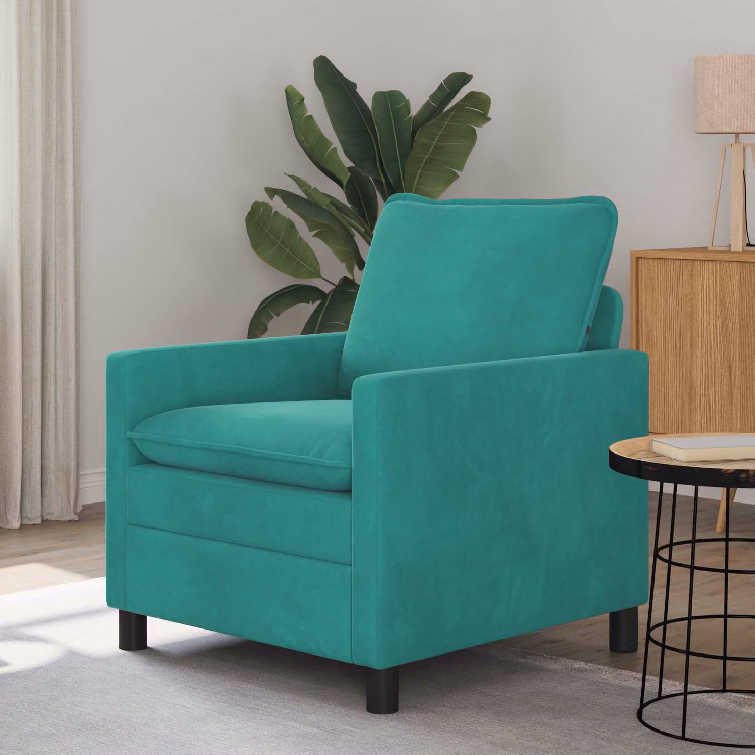 Divano moderno vidaXL in velluto turchese, L: 76 cm, P: 81 cm, H: 87,5 cm