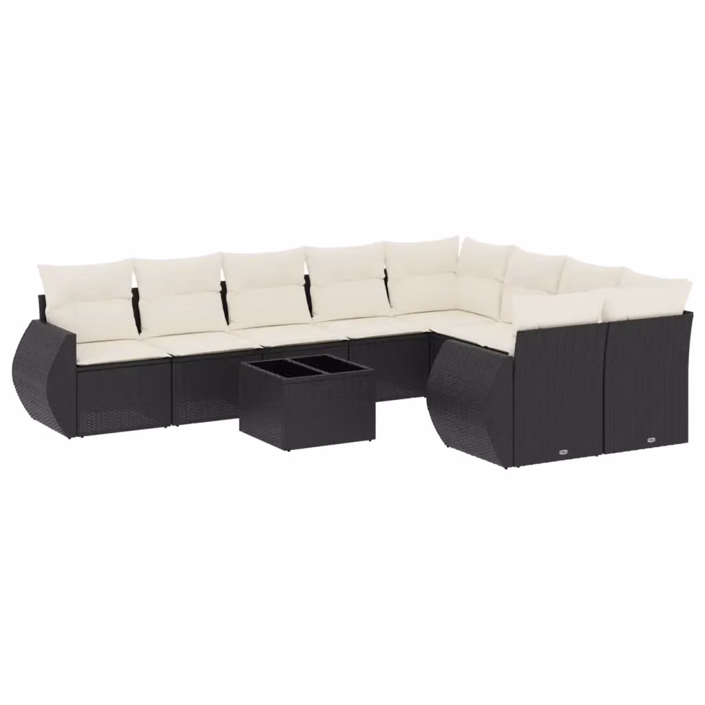 Set di divani da giardino vidaXL 10 pezzi con cuscini e tavolino in rattan nero e struttura in metallo – 2