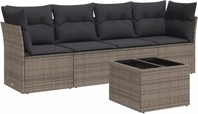 Set Divano da Giardino 5 pz | Set Salotto da Giardino con Cuscini Grigio in Polyrattan