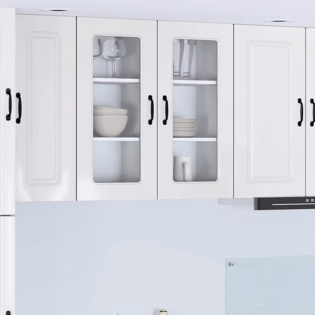 Mobile pensile da cucina moderno DESIGN IN in legno bianco lucido con ante a vetro L/P/H: 80 x 40 x 31 cm