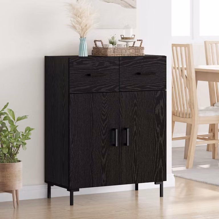 Credenza moderna vidaXL in legno ingegnerizzato nero, L 69,5 x P 34 x H 90 cm