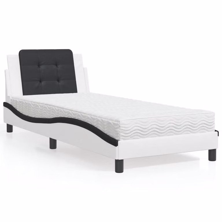 Letto con Materasso vidaXL Zadar Bianco e Nero in Similpelle L/P/H: 100 x 200 cm