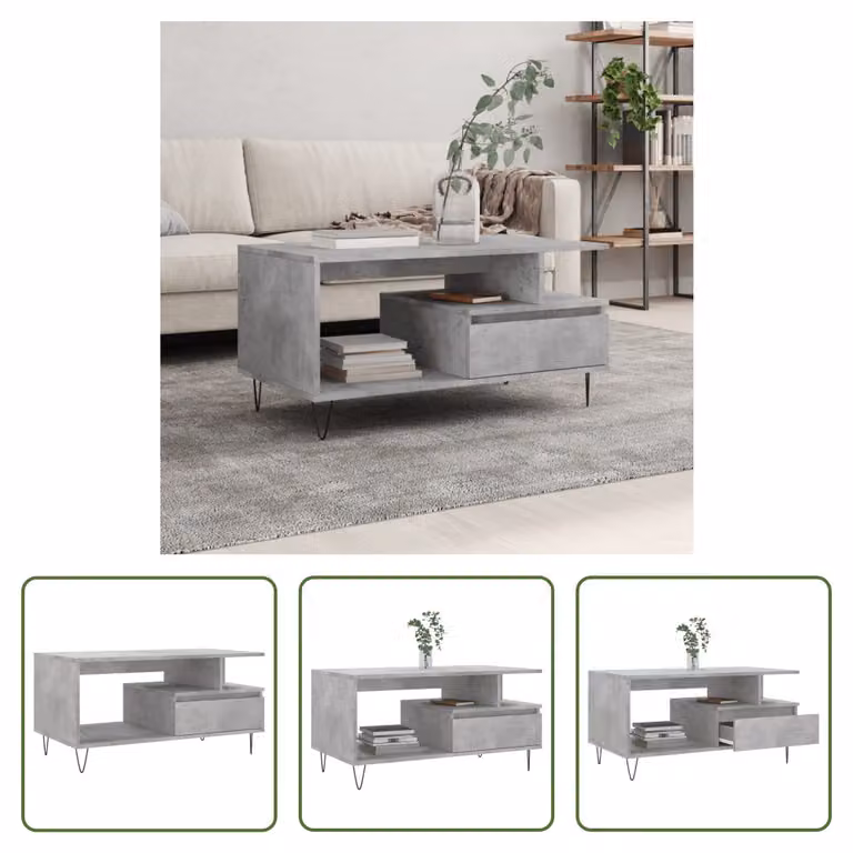 The Living Store tavolino in cemento grigio 90x49x45 cm materiale a base di legno