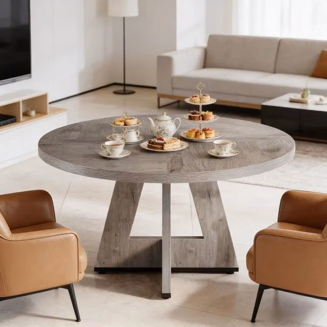 Tavolo da pranzo rotondo in legno ingegnerizzato grigio stile rustico diametro 120 cm per 4 persone