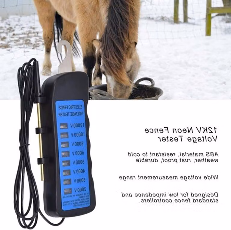 Verificatore di tensione per recinzioni, con un campo di misurazione da 2000 a 12000V, dotato di 8 lampade indicatori a neon, ideale per aziende agricole, giardini e strutture per animali