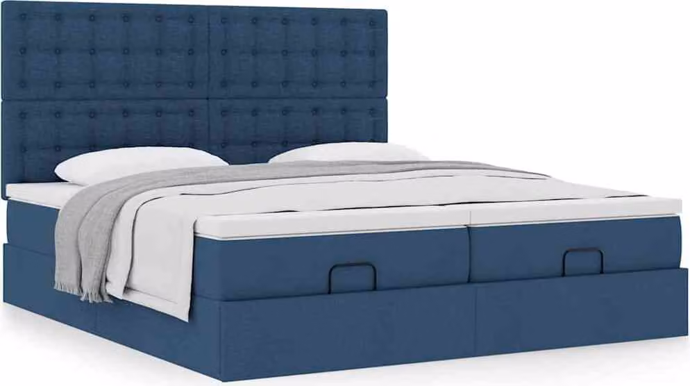 Struttura Letto Pouf con Materassi Blu 180x200cm in Tessuto
