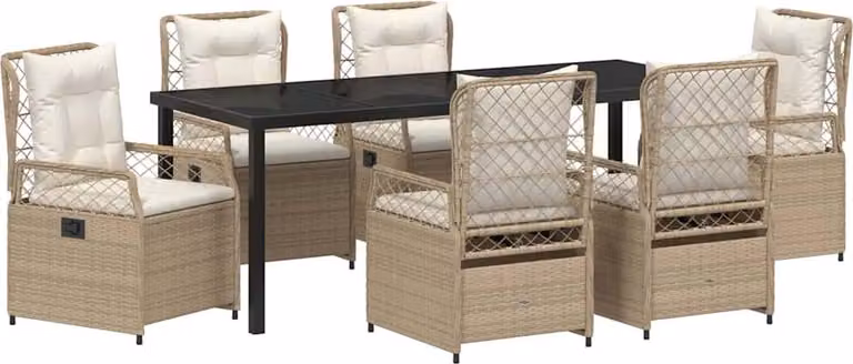 Set da Pranzo per Giardino 7 pcs Beige e Bianco Crema