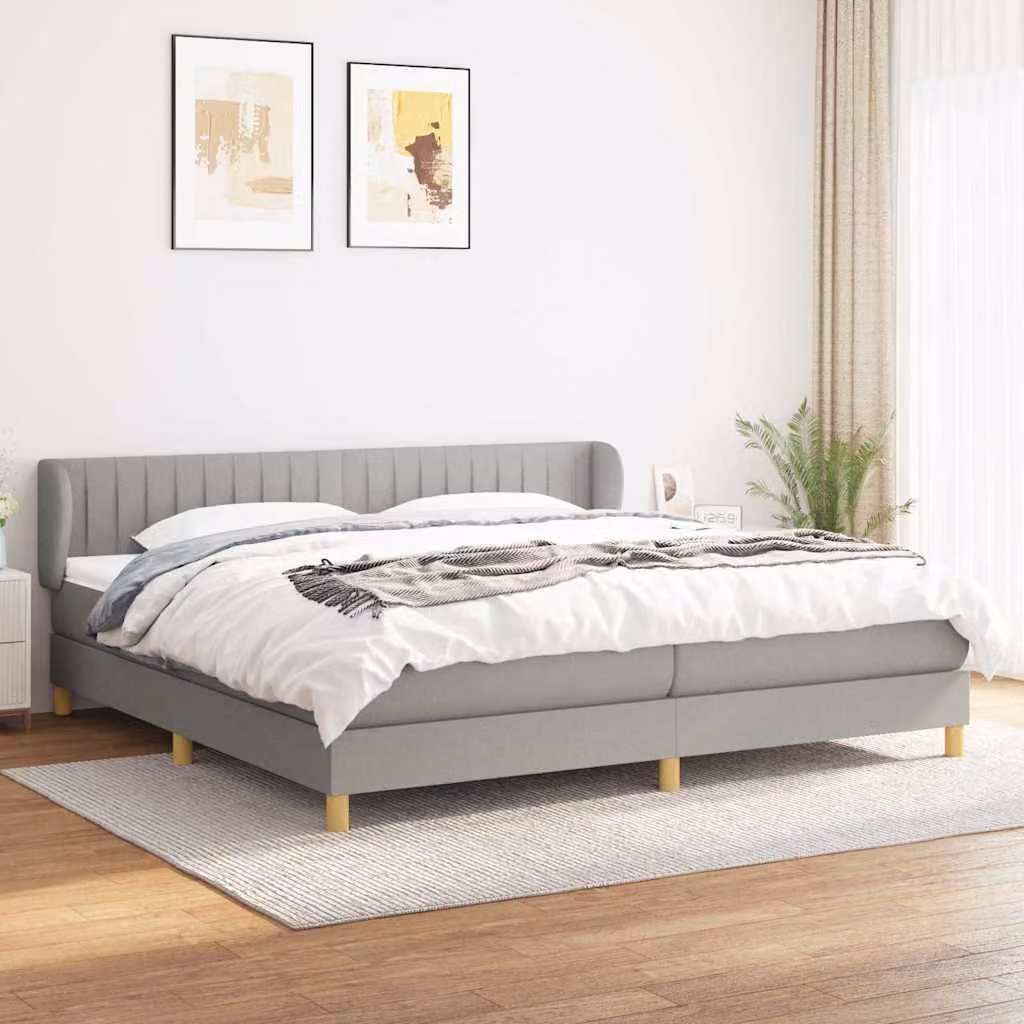 vidaXL Giroletto a Molle con Materasso Ibrido in Tessuto Grigio e Bianco L/P/H: 200 x 200 x 88 cm – 1
