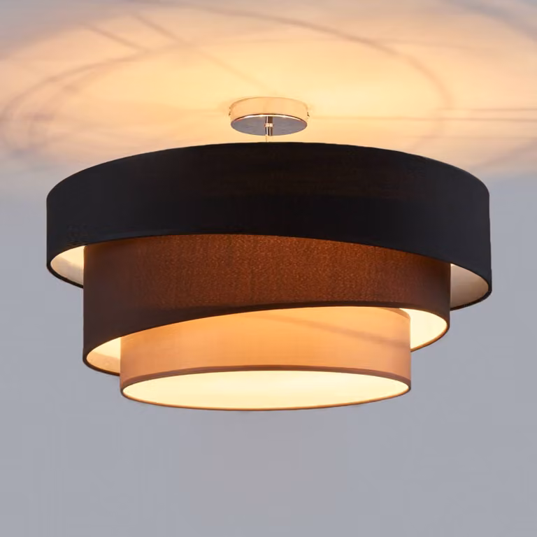 Plafoniera soffitto Melia Lindby, dimmerabile, Nero, Soggiorno / Sala da pranzo, Tessuto / Stoffa / Seta, Moderno, Plafoniera