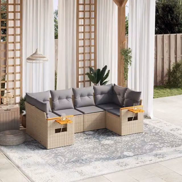 Set Divano da Giardino 6 pz con Cuscini Beige in Polyrattan 3227102