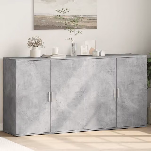 Set di 2 credenze moderne vidaXL in legno multistrato grigio, design astratto opaco, L: 79 cm, P: 38 cm, H: 80 cm