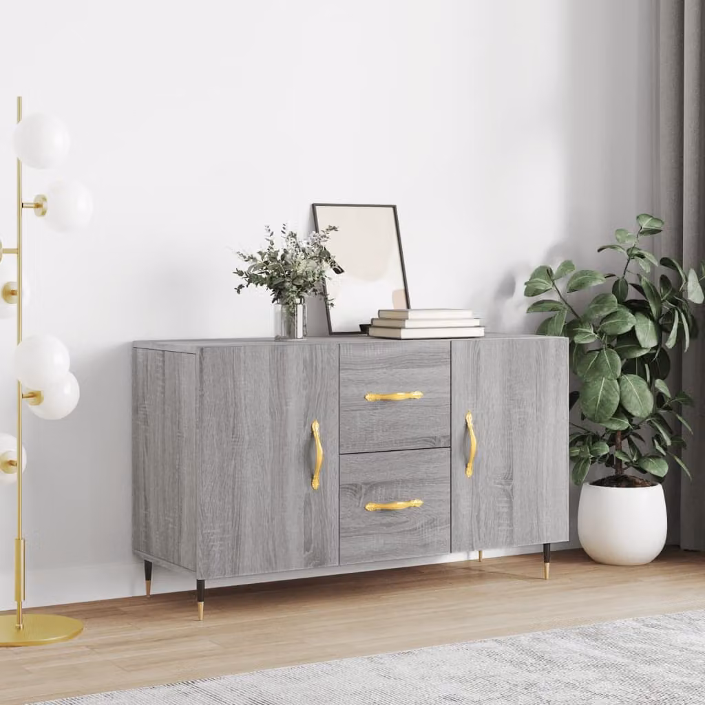 Credenza moderna vidaXL in legno multistrato e metallo, colore Grigio, L 100 x P 36 x H 60 cm