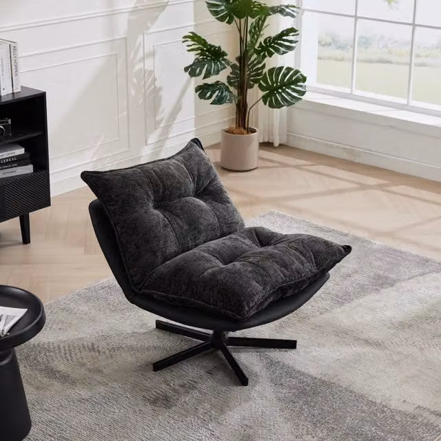 Poltrona Relax Girevole Zephmum con Schienale Regolabile, Rivestimento in Tessuto e Imbottitura Mista, Colore Grigio e Nero – 1