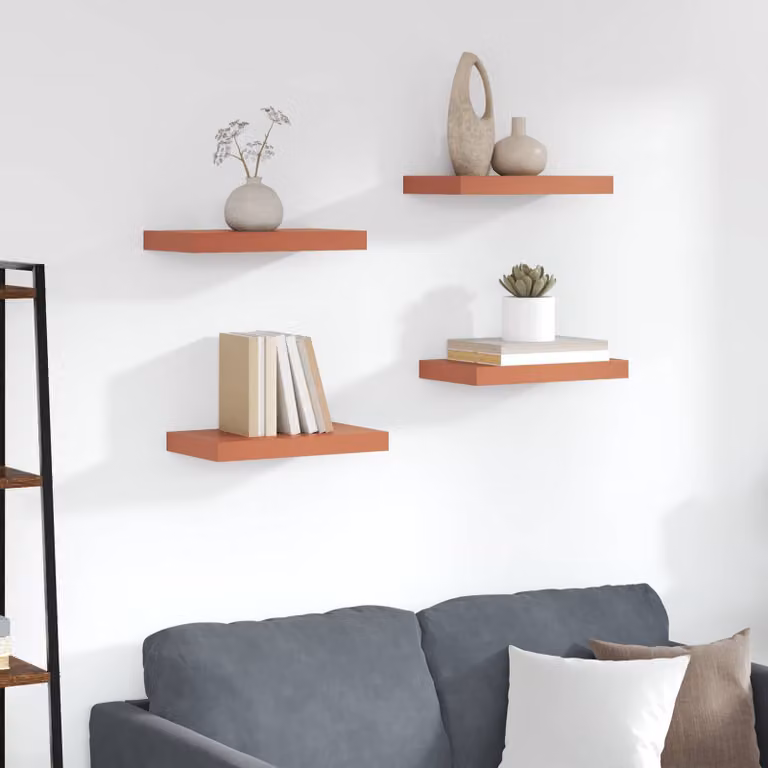 Set di 4 Scaffali da Parete Moderni vidaXL in MDF Rosso Opaco L: 40 cm, P: 23,5 cm, H: 3,8 cm