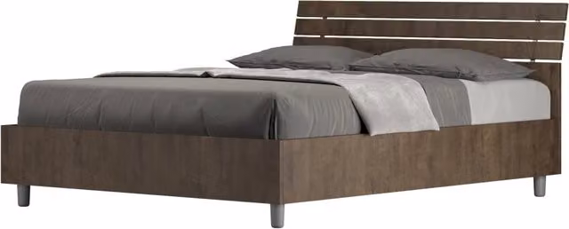 BS COM Letto matrimoniale francese con rete 140x200 testata inclinata con doghe noce