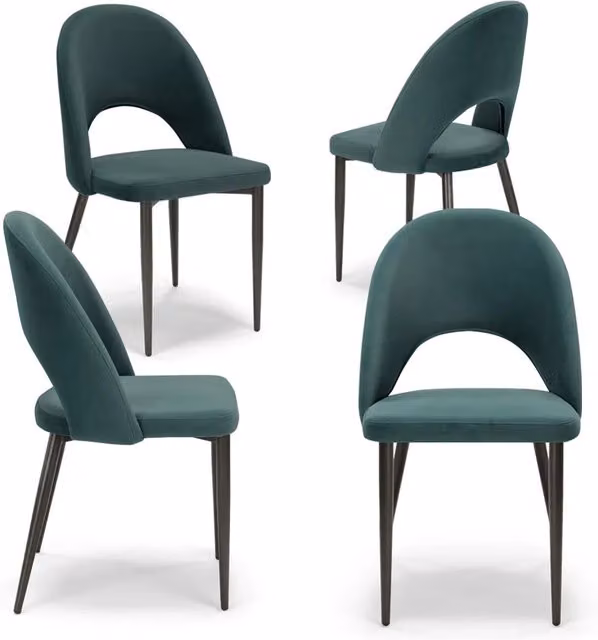 Set 4 sedie imbottite per sala da pranzo SOLE, MADE IN ITALY, design moderno, rivestimento in tessuto morbido velluto idrorepellente, colore Petrolio, gambe coniche robuste in metallo
