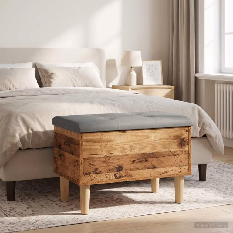 Panchina con Cuscino in Legno di Quercia vidaXL, L 62 x P 42 x H 46 cm