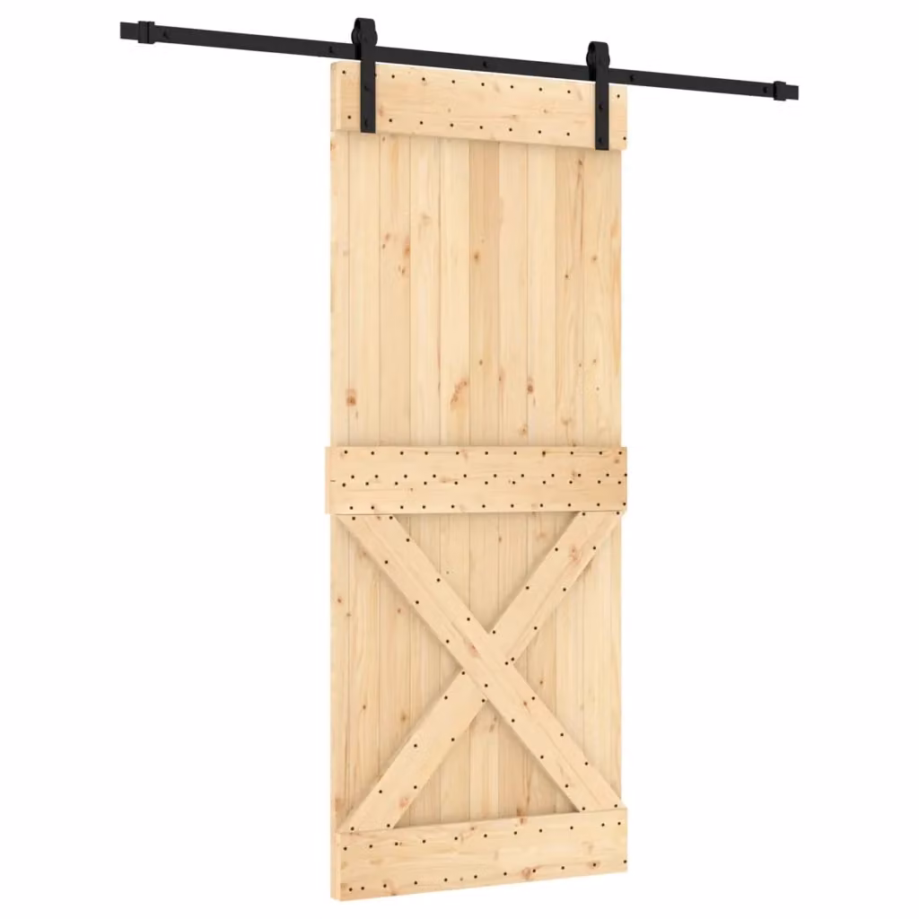 Porta scorrevole moderna vidaXL in legno e acciaio, colore naturale e nero, H: 210 cm, L: 85 cm – 2