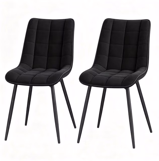 Set di 2 Sedie da Pranzo Imbottite in Velluto con Struttura in Metallo, Altezza Totale 85,5 cm, Colore Non Specificato