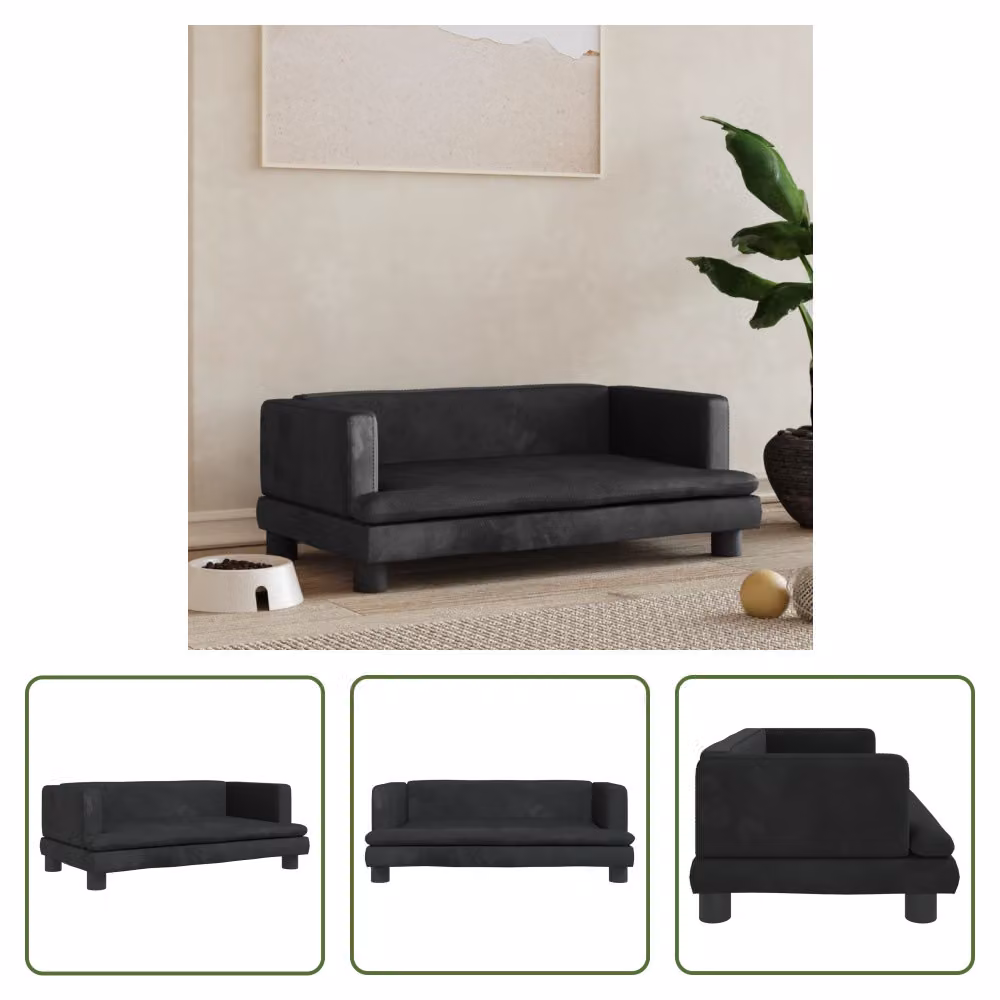The Living Store Letto per cani nero 80x45x30 cm in velluto