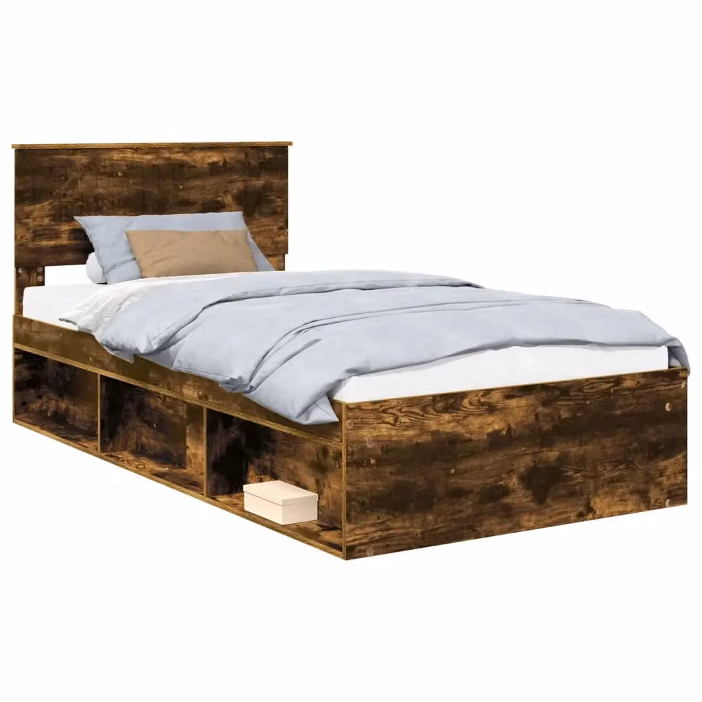 Struttura del letto vidaXL in pino massello color rovere fumé con doghe in legno L: 200 cm, P: 100 cm – 2