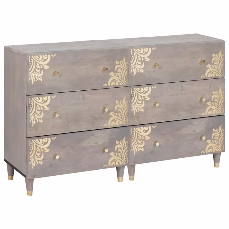 Set di 2 credenze moderne vidaXL in legno di mango massello, colore grigio e oro, L: 60 cm, P: 33 cm, H: 75 cm