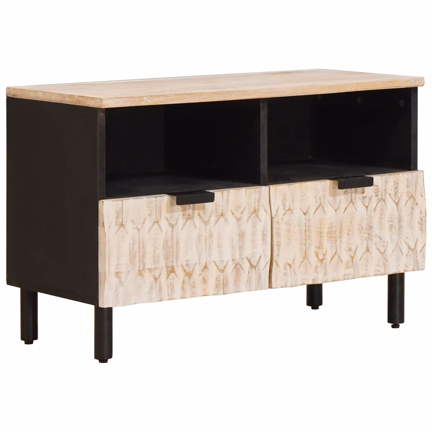 Mobile TV vidaXL in legno di mango e metallo, finitura bianco lavato, L 70 cm x P 33 cm x H 46 cm