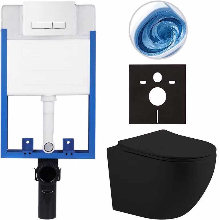 CERANO - Set completo per WC da incasso Lite/Cesso - nero opaco - pulsante WC Slim, bianco - da incasso - 49x36 cm