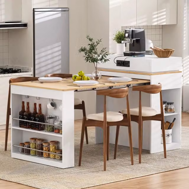 Tavolo da Pranzo Allungabile Pieghevole con Ruote ¨C MINIMAL ¨C Bianco, Salvaspazio