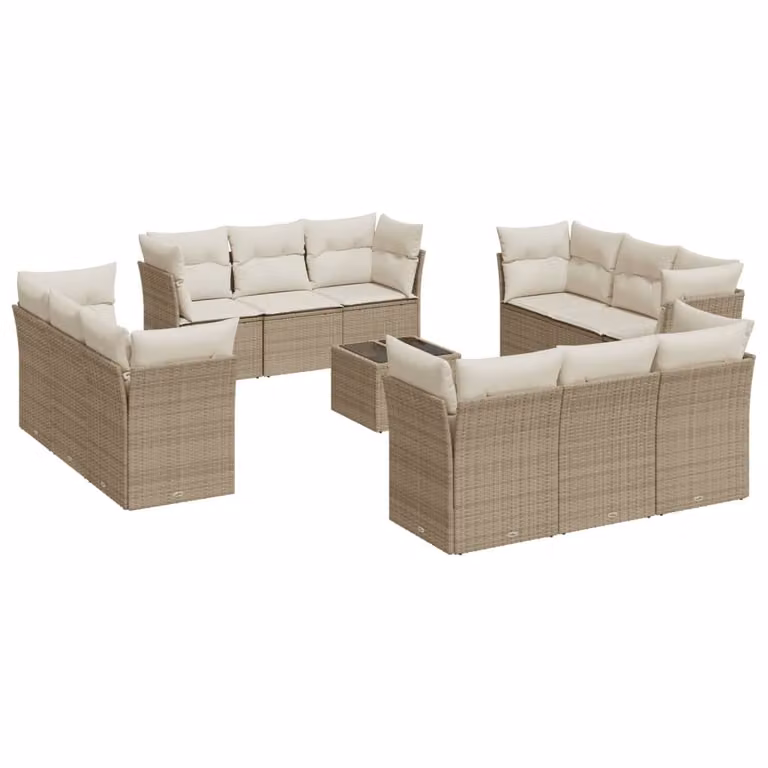 Set Divano da Giardino 13 pz con Cuscini Beige in Polyrattan