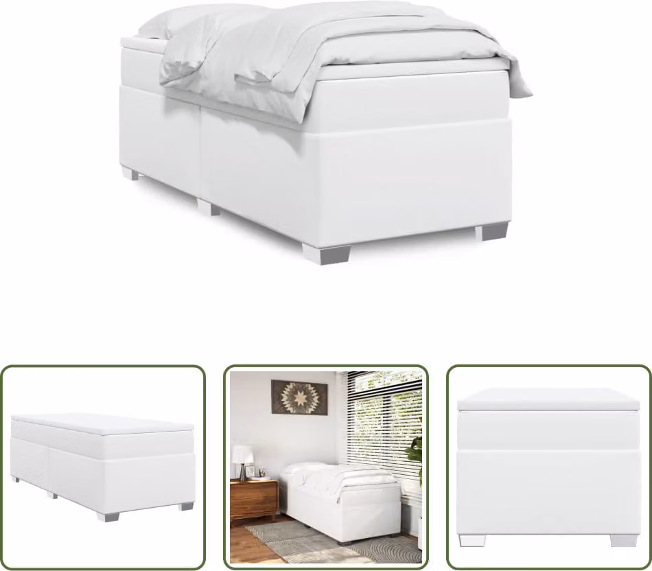 The Living Store Letto a molle con materasso bianco 90x200 cm in Pelle finta