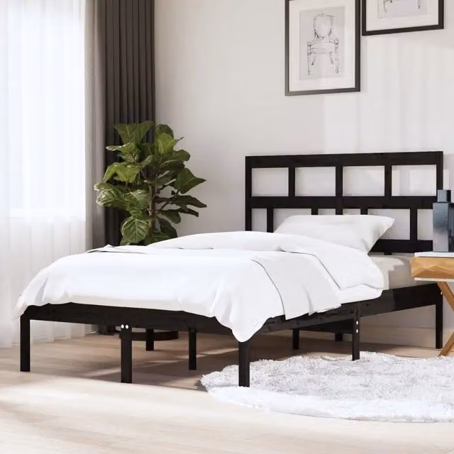 Letto King vidaXL in legno massello di pino nero L: 150 cm, P: 200 cm