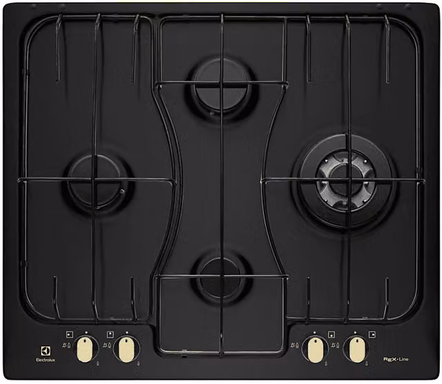 Piano cottura a gas Electrolux RGG6243LOR nero in acciaio inossidabile con 4 zone di cottura, L: 59,4 cm, P: 51 cm