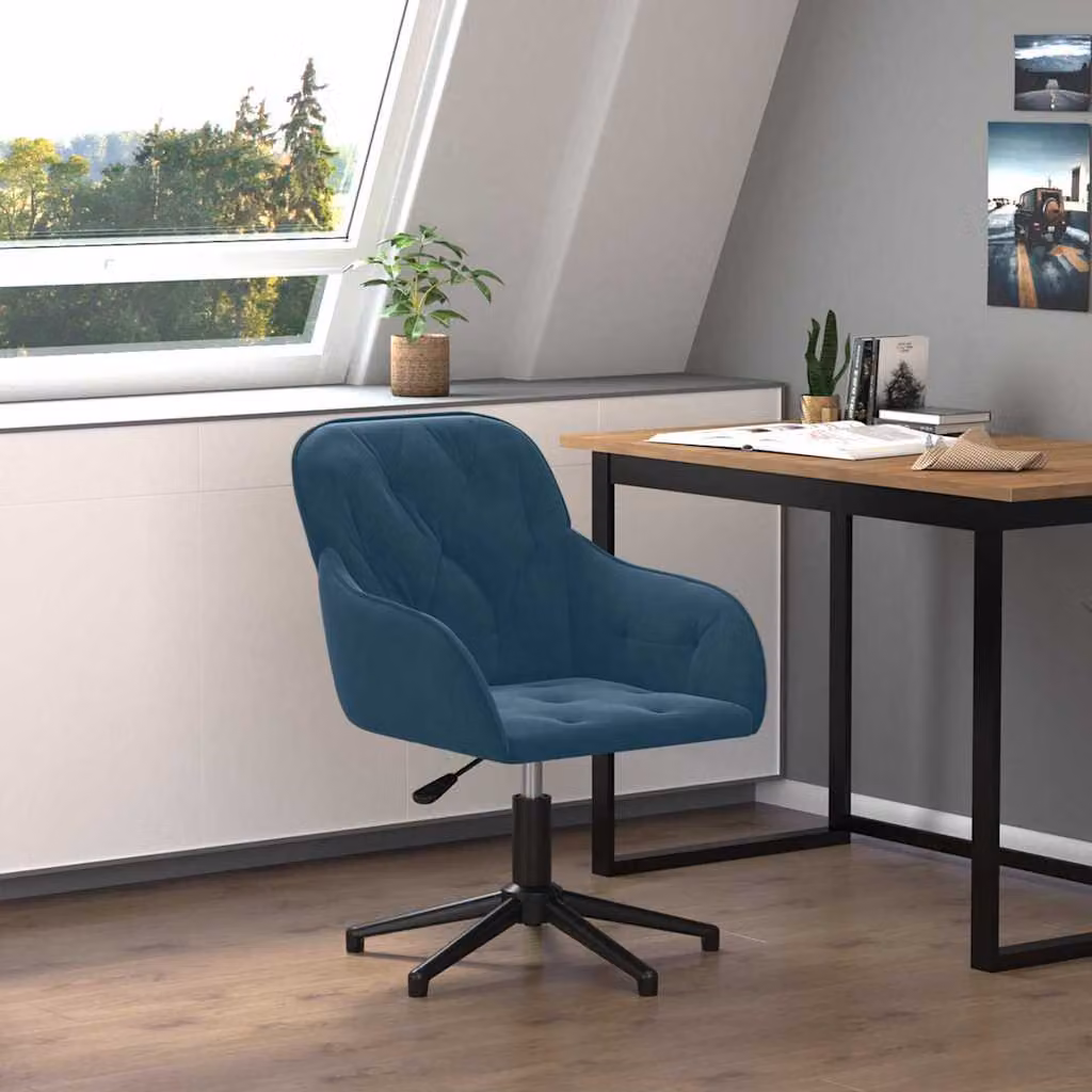 Sedia Girevole da Ufficio vidaXL in Velluto Blu con Braccioli e Rotazione a 360 Gradi
