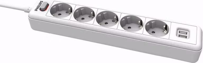 Presa multipla Philips a 5 vie - SPN3052WB/10 - 230 V - Bianca - con USB - Interruttore principale