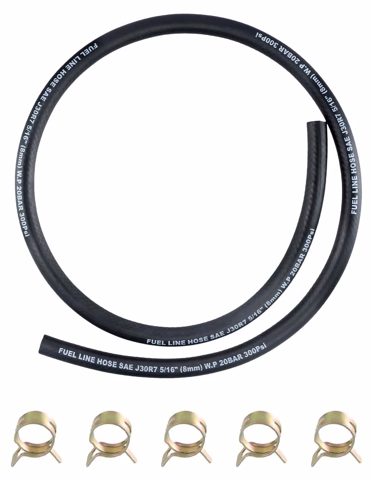 Omgoods - Tubo flessibile, 1 metro di lunghezza - Diametro interno: 8 mm - 5 fascette stringitubo - Gomma nitrilica - Elevata flessibilità - Adatto per motori - Tubo per aspirapolvere
