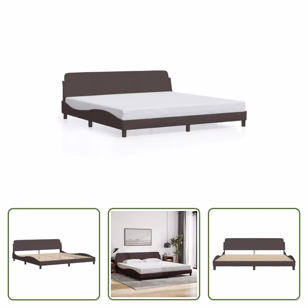 The Living Store Struttura letto con testiera in tessuto marrone scuro 200x200 cm