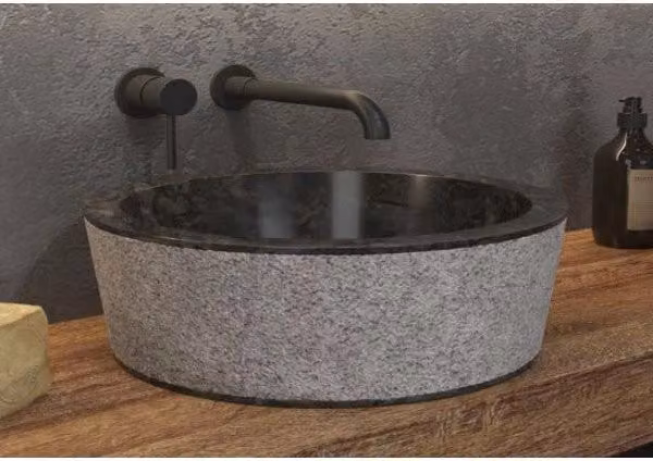 TIMUR NERO lavabo rotondo da appoggio Ø40 x15 cm in pietra