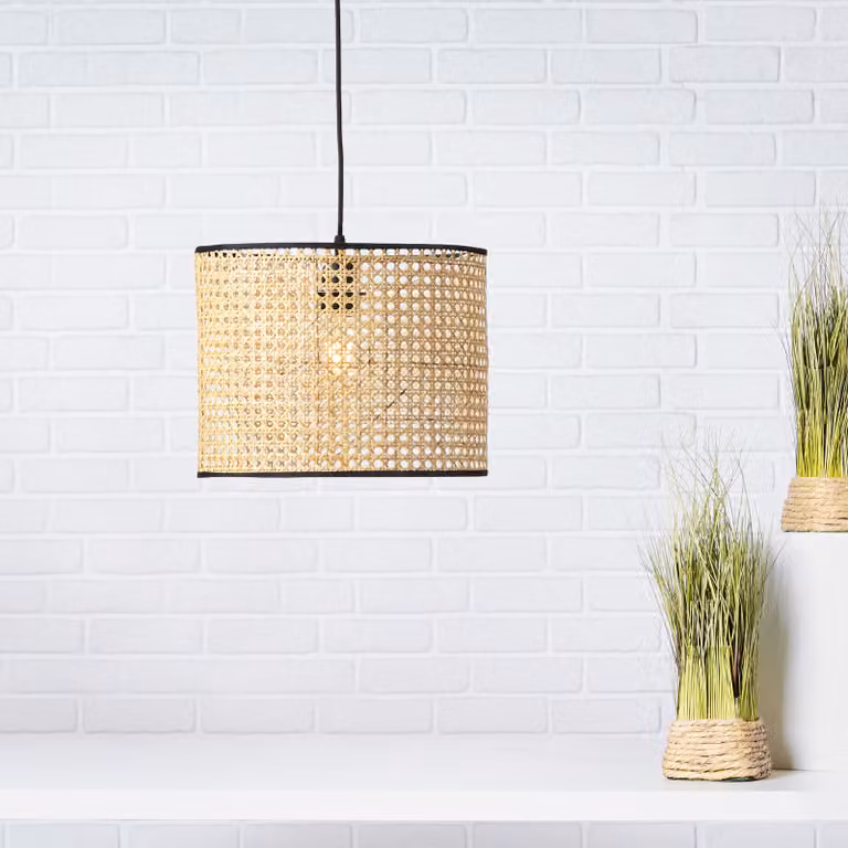 Lampada BRILLANTE Wiley a sospensione 30cm | 1x A60, E27, 60W, adatto per lampade standard (non incluse) | cavo accorciabile | metallo/rattan